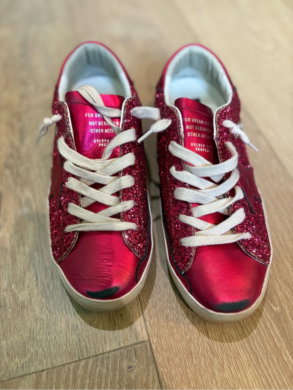 Golden Goose Metallic & Glitter Low-Top Sneakers in Red